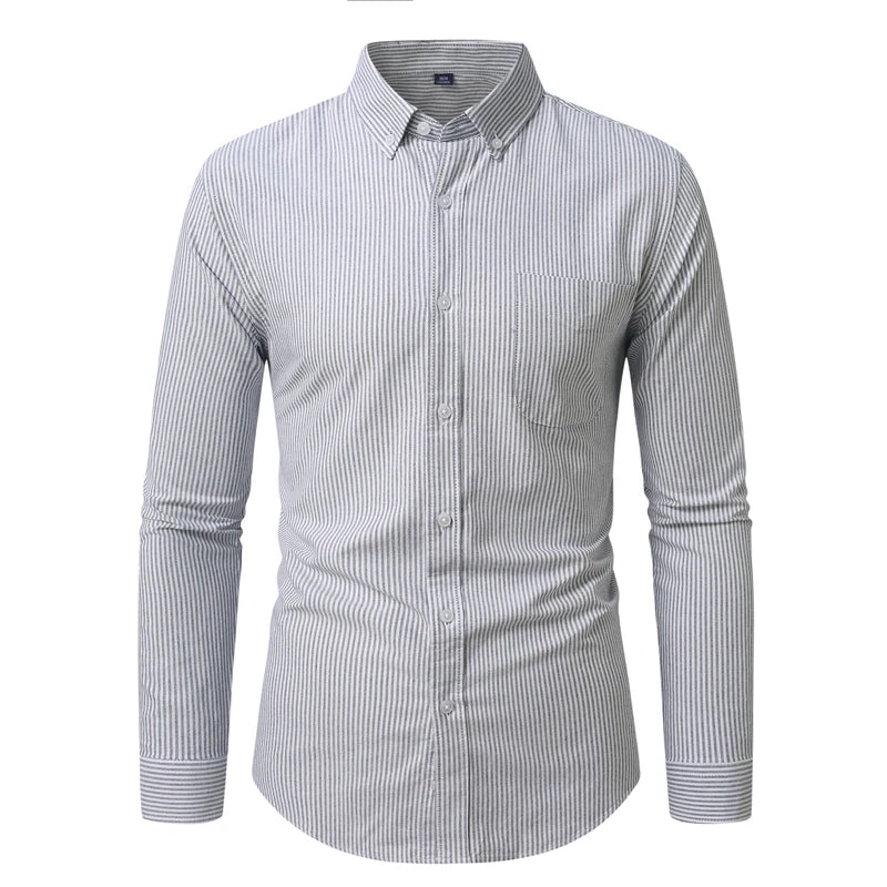 Camisa Hombre Algodón Resistente - Alta Calidad Manga Larga Color Sólido Rayas