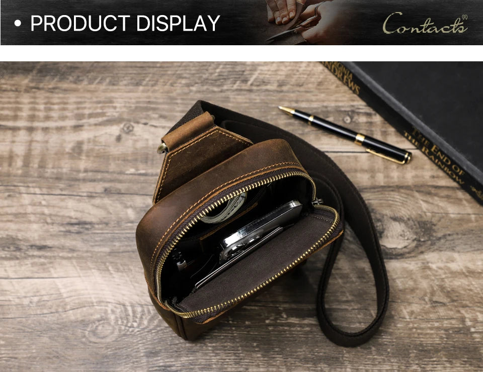 Riñonera Cuero Genuino Hombre Pequeña - Bolso Hombro Crossbody Viaje Outdoor Deportes Fanny Pack