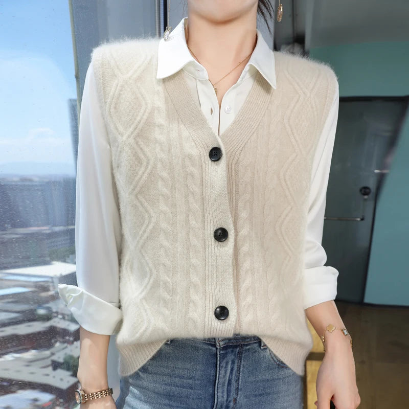 Chaleco Mujer Cashmere Cuello V - 100% Lana Merino Otoño Invierno Casual