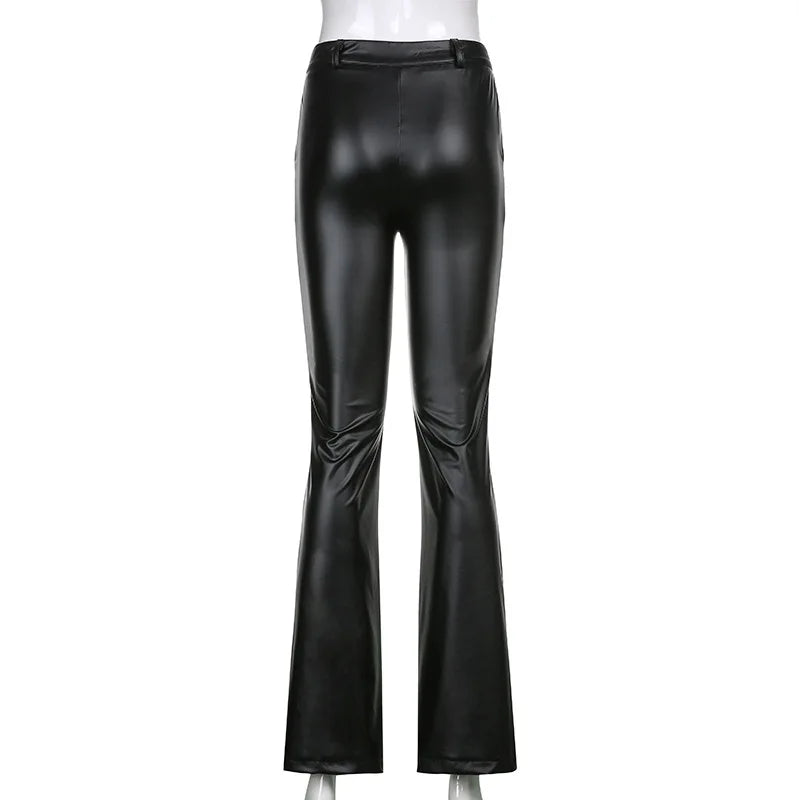 Pantalón Cuero PU Mujer - Leggings Negro Cintura Alta