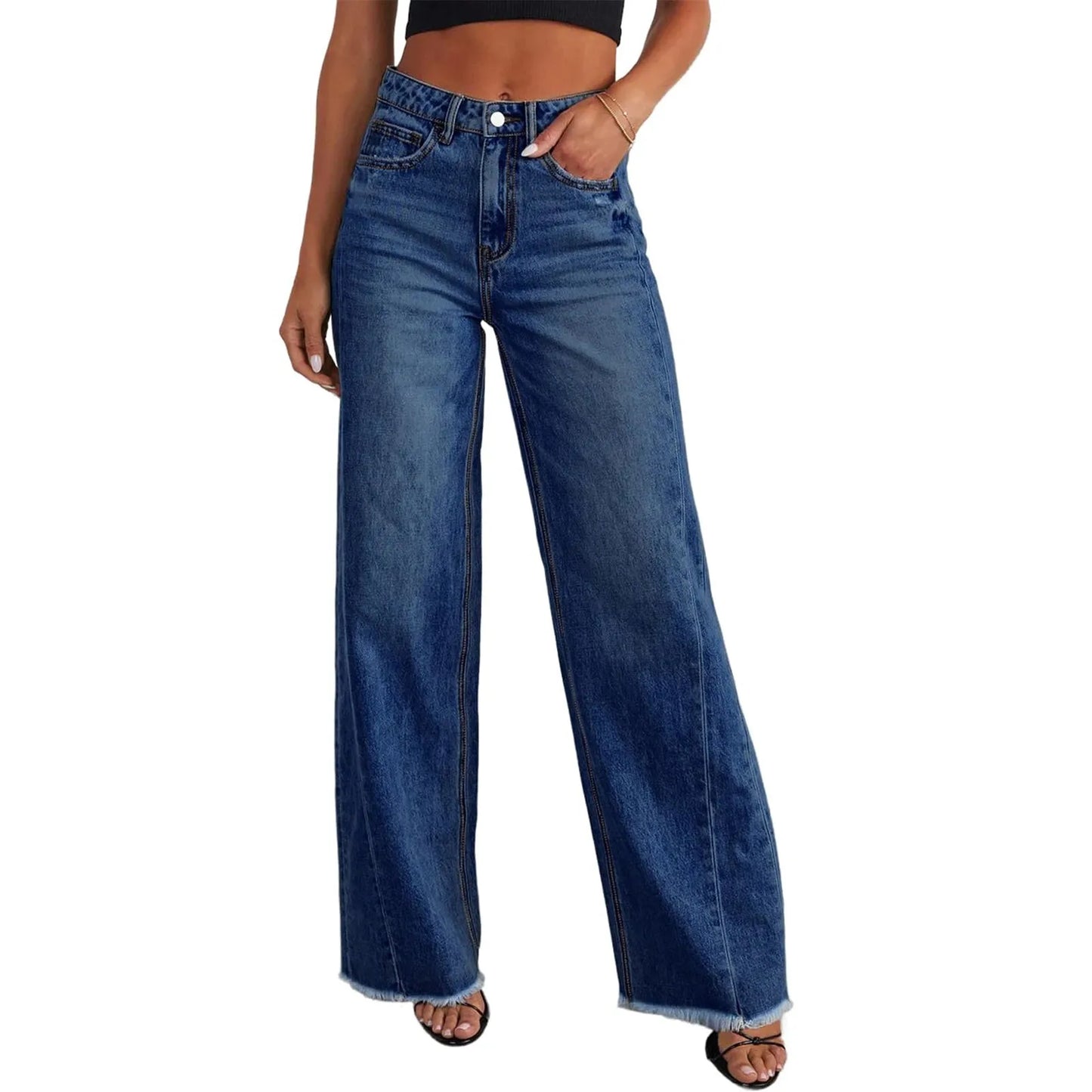 Jeans Mujer Cintura Alta Pierna Ancha - Pantalón Denim Elegante