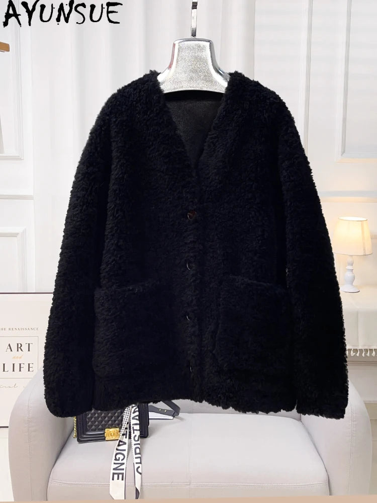 Chaqueta Lana Mujer Natural - Chaqueta Cordero Cuello V Media Largo 2025