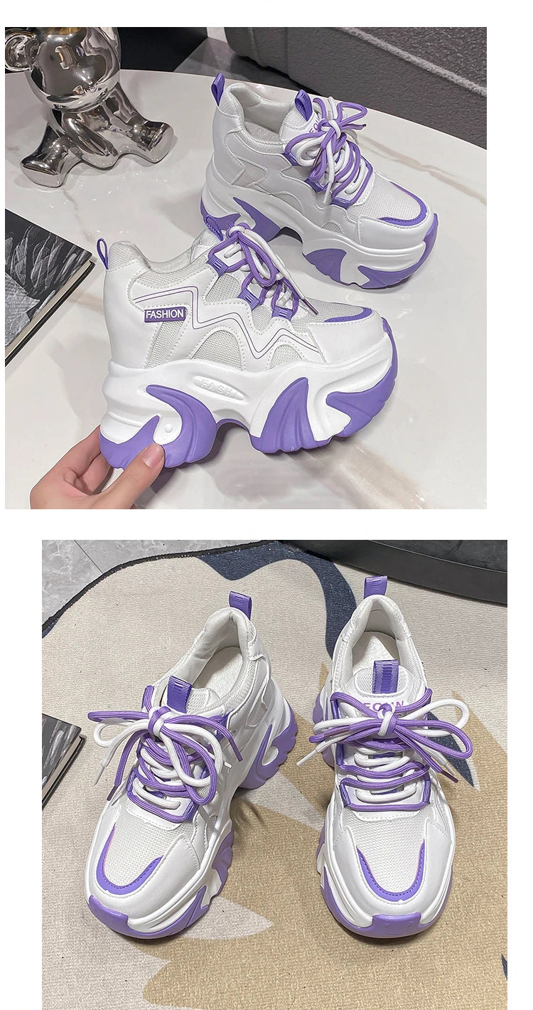 Sneakers Walking Mujer Plataforma Chunky - Zapatillas Piel 10CM Cuña Invierno