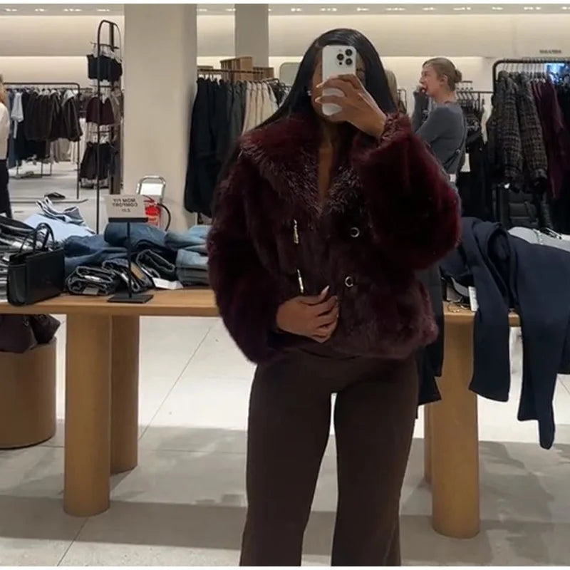 Chaqueta Mujer Elegante PU Piel - Chaqueta Solapa Doble Botón 2025