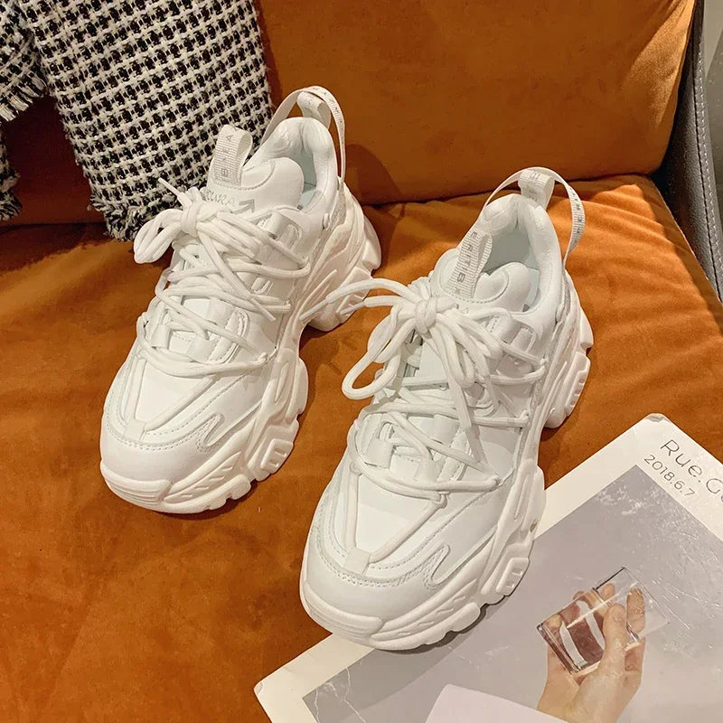 Sneakers Plataforma Chunky Mujer Blancos - Zapatillas Running Cómodas