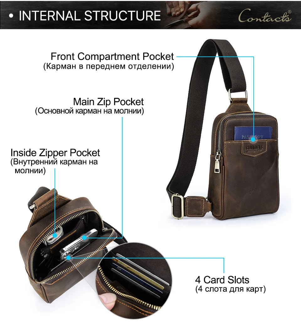 Riñonera Cuero Genuino Hombre Pequeña - Bolso Hombro Crossbody Viaje Outdoor Deportes Fanny Pack