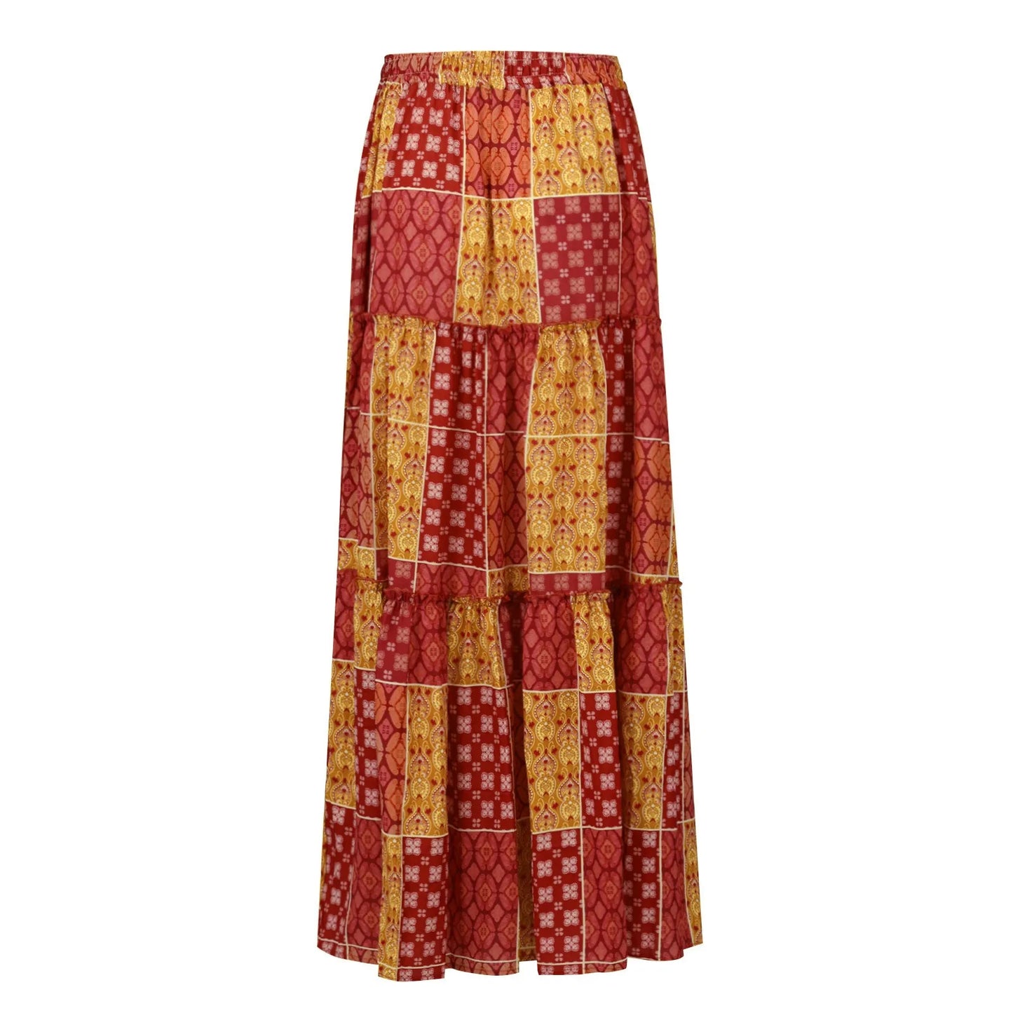 Falda Bohemia Mujer Larga Estampada - Falda Cintura Elástica Bolsillos Primavera