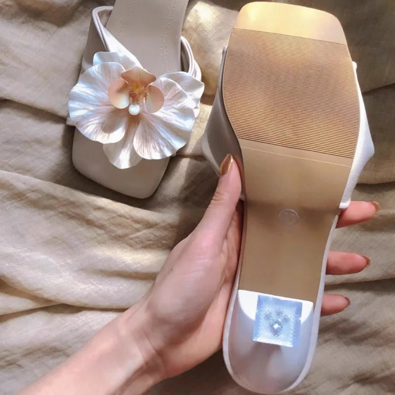 Sandalias Elegantes Mujer 2025 - Zapatos Tacón Alto Flores Fashion Casual
