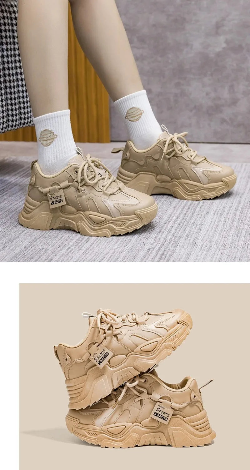 Sneakers Chunky Piel Mujer 2025 - Zapatillas Luxury Running Vulcanizadas