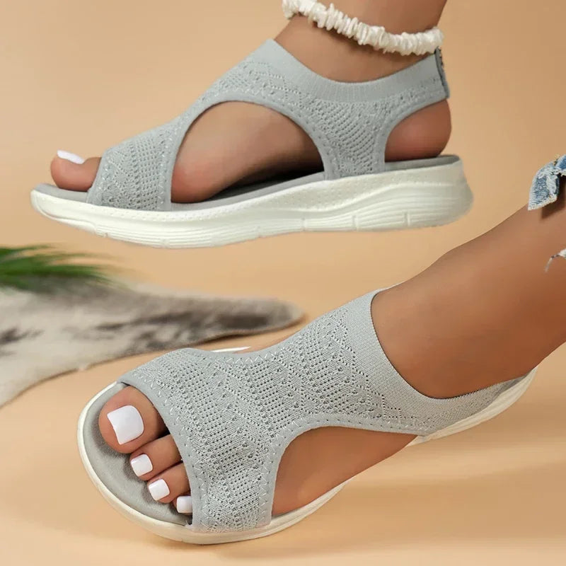 Sandalias Cuña Mujer Casual - Zapatos Tejidos Punta Abierta Planas Outdoor Talla Grande