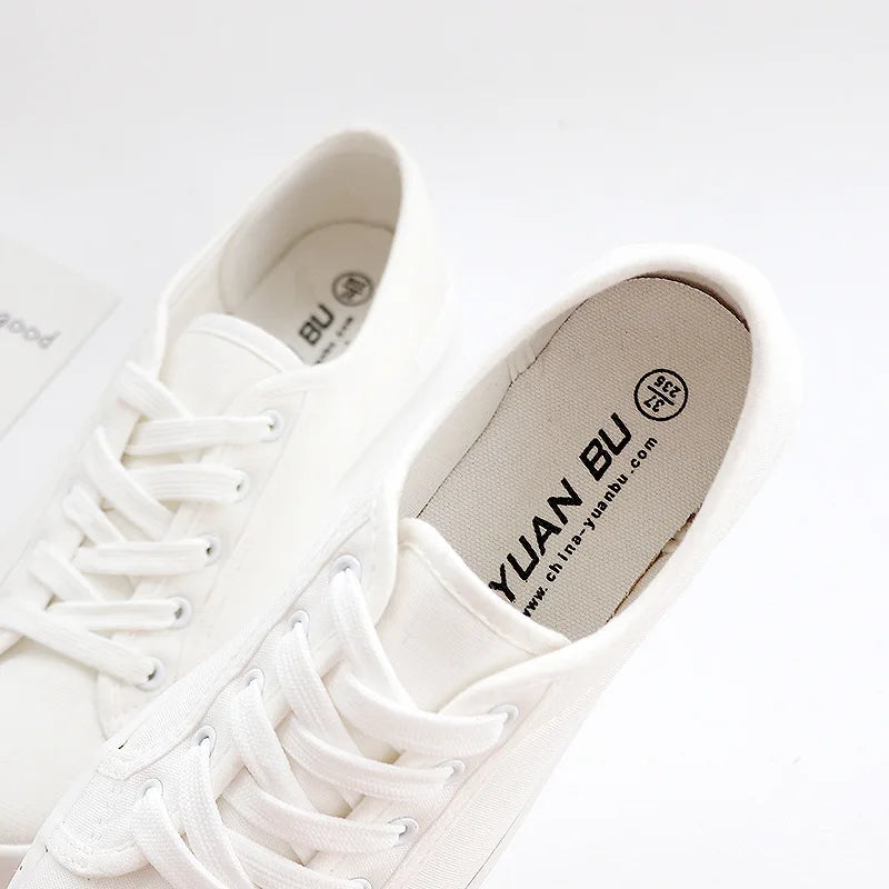 Zapatos Canvas Low Top Mujer Blancos - Zapatillas Transpirables Estudiantes Pareja