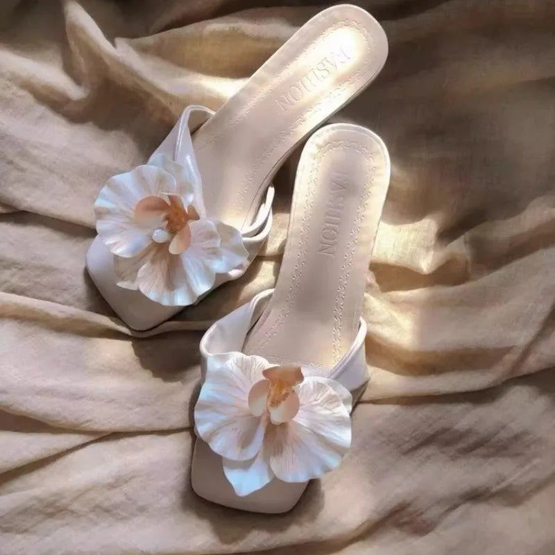 Sandalias Elegantes Mujer 2025 - Zapatos Tacón Alto Flores Fashion Casual