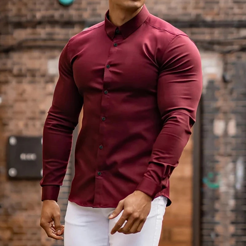 Camisa Hombre Otoño Slim Business - Manga Larga Casual Social Vestir Fitness Deportiva