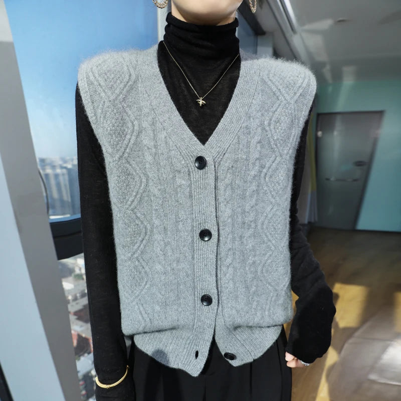 Chaleco Mujer Cashmere Cuello V - 100% Lana Merino Otoño Invierno Casual