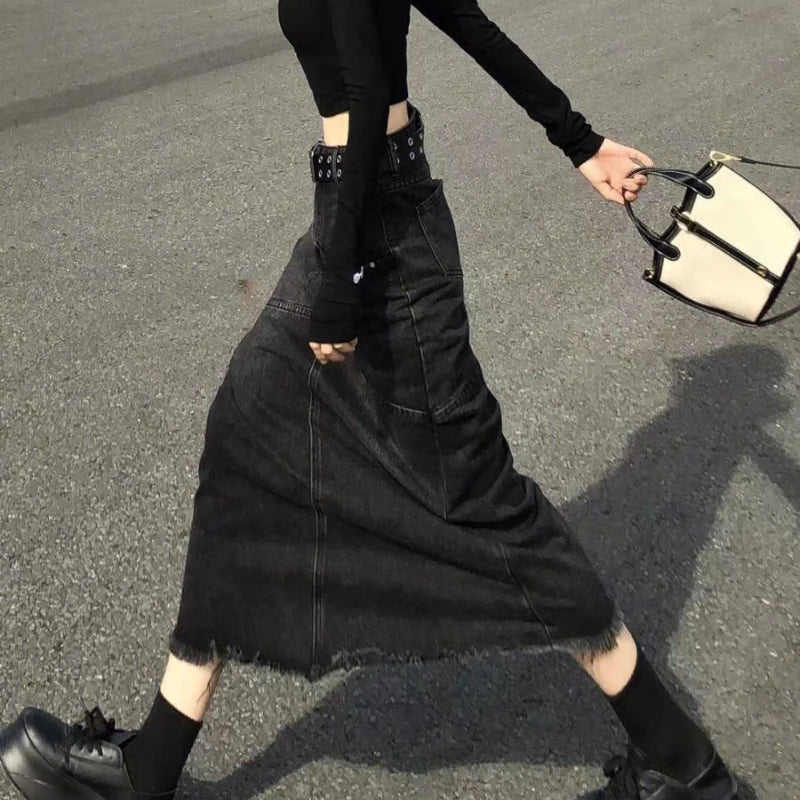 Falda Denim Mujer Vintage - Falda Vaquera Cintura Alta Desgastada Streetwear