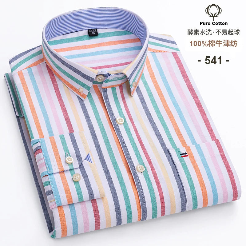 Camisa Hombre Oxford 100% Algodón - Manga Larga Rayas Bolsillo Formal Tallas Grandes