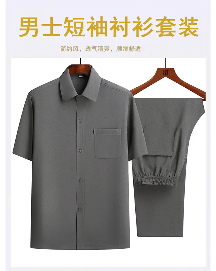 Conjunto Hombre Camisa y Pantalones 2025 - Set Deportivo Casual Estilo Chino Verano