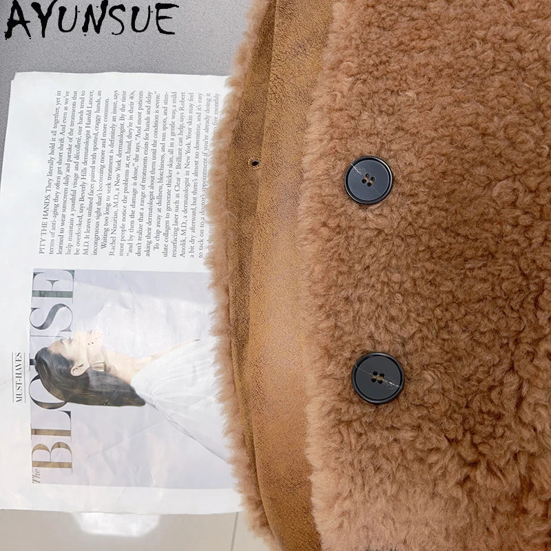 Chaqueta Lana Mujer Natural - Chaqueta Cordero Cuello V Media Largo 2025