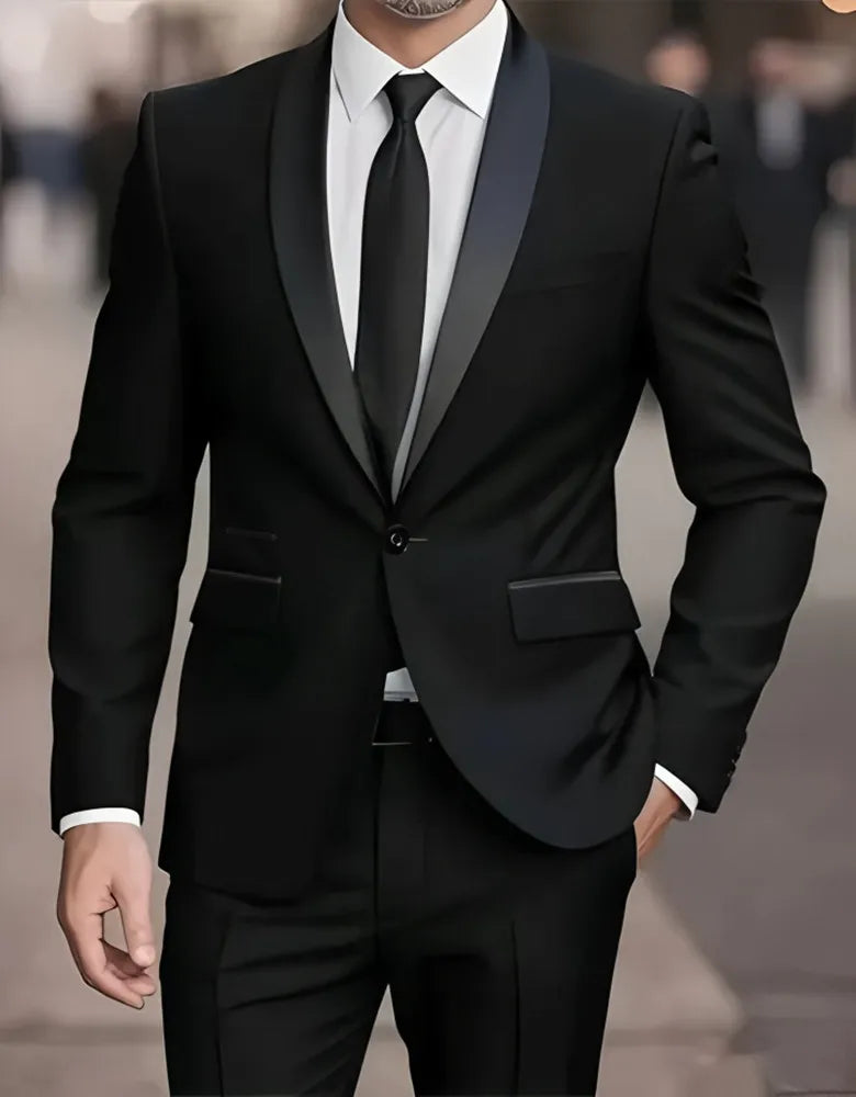 Traje Formal Hombre Boda Slim Fit - Set Business Casual Esmoquin Manga Larga Solapa Novio