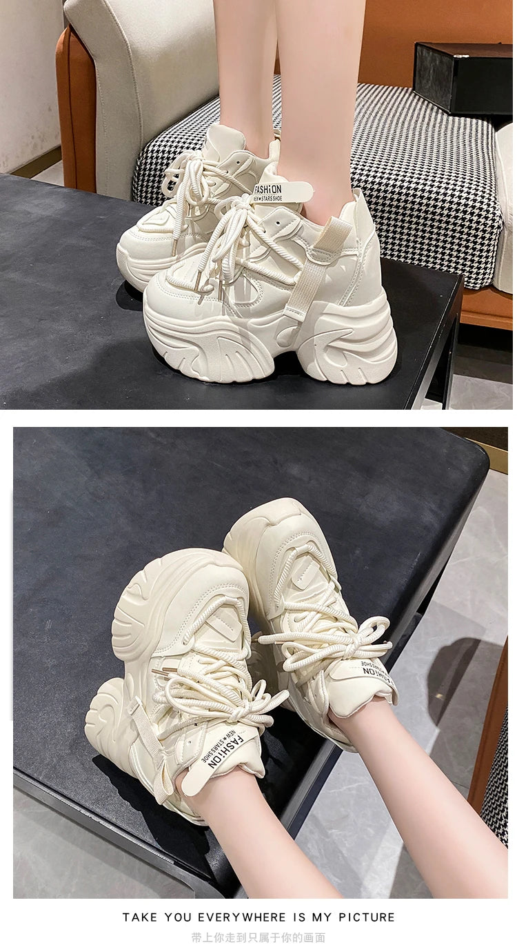 Sneakers Walking Mujer Plataforma Chunky - Zapatillas Piel 10CM Cuña Invierno