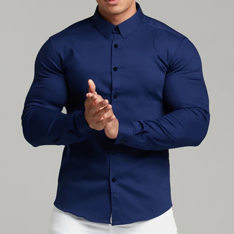 Camisa Hombre Otoño Slim Business - Manga Larga Casual Social Vestir Fitness Deportiva
