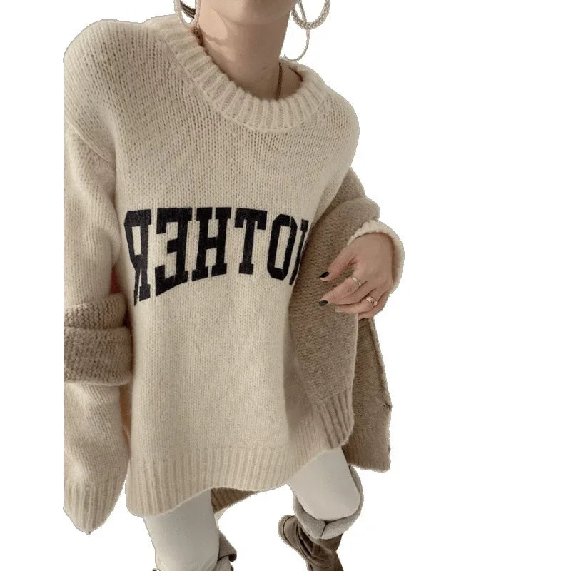 Suéter Mujer Coreano Letras Invierno - Jersey Punto Grueso Suelto
