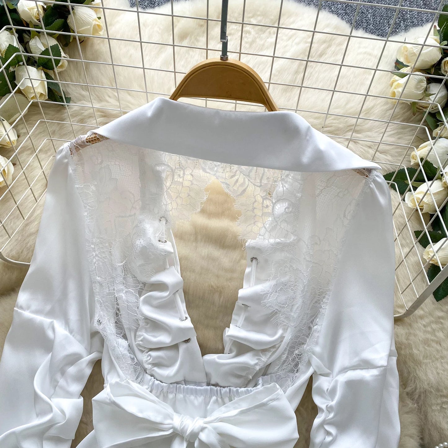 Blusa Mujer Sexy Encaje 2025 - Camisa Satén Cuello V Espalda Descubierta