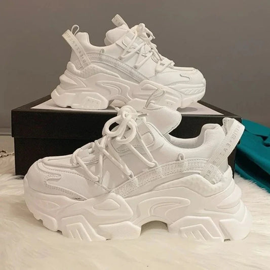 Sneakers Plataforma Chunky Mujer Blancos - Zapatillas Running Cómodas