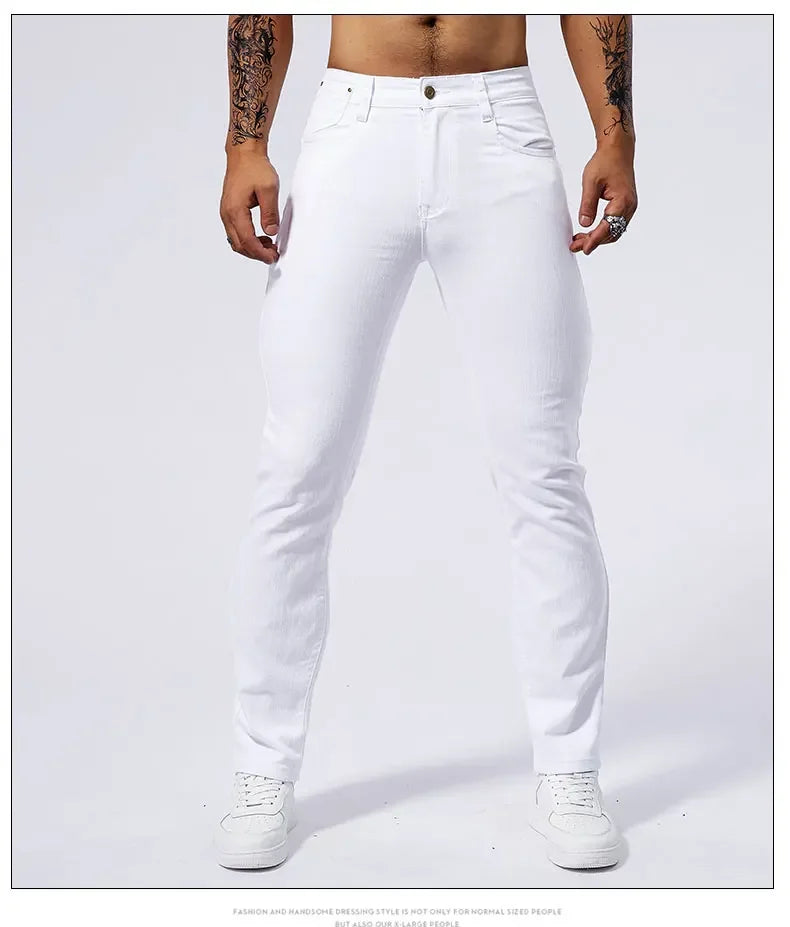 Vaqueros Blancos Hombre Casuales Stretch - Jeans Slim Fit Rectos Streetwear
