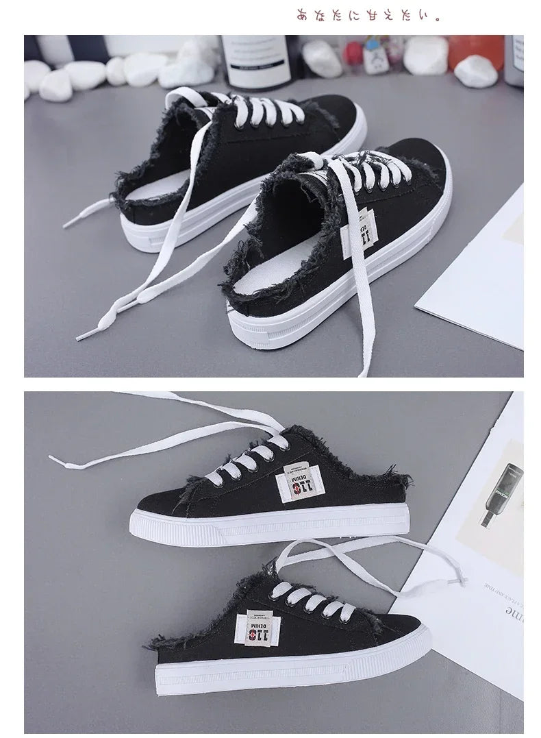 Chinelos Canvas Mujer 2024 - Zapatillas Planas Blancas Primavera Verano