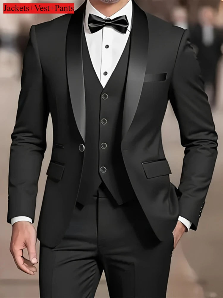 Traje Formal Hombre Boda Slim Fit - Set Business Casual Esmoquin Manga Larga Solapa Novio