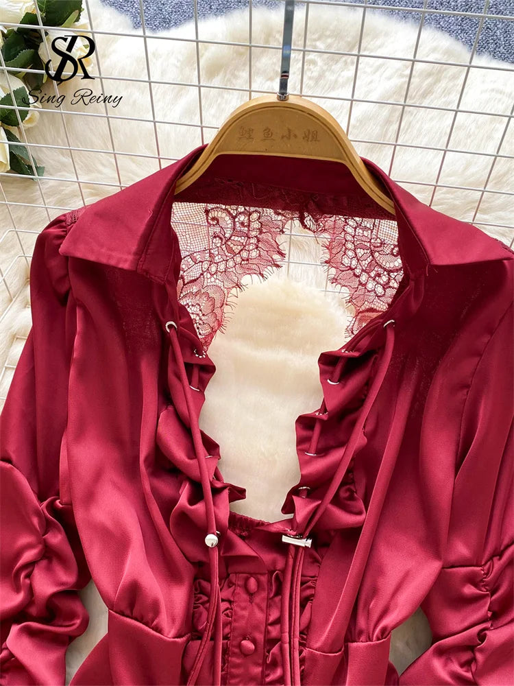 Blusa Mujer Sexy Encaje 2025 - Camisa Satén Cuello V Espalda Descubierta