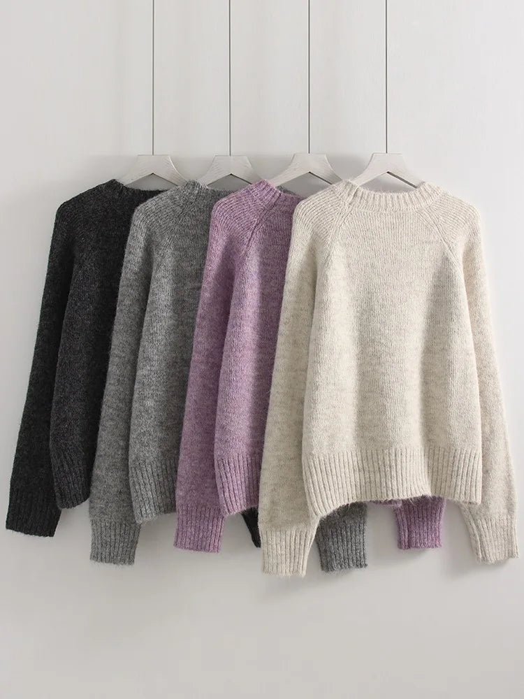 Jersey Mujer Invierno Flores Gris - Punto Holgado Cálido Vintage