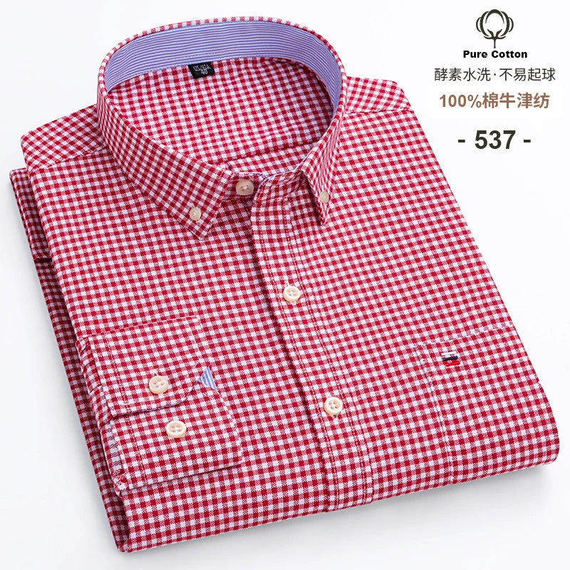 Camisa Hombre Business Cuadros 2024 - Fashion Trabajo Algodón Casual Vestir Slim Fit Manga Larga Botones