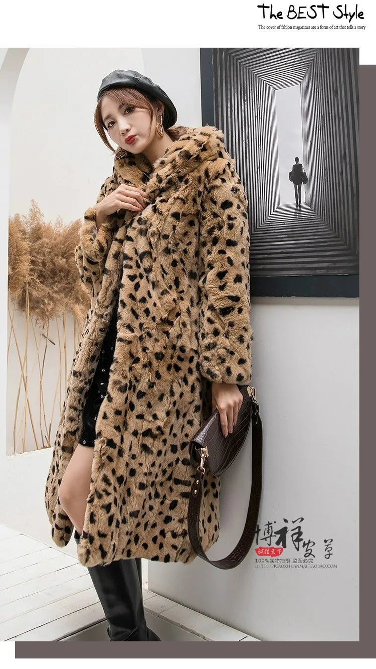 Abrigo Piel Conejo Mujer Capucha - Abrigo Real 110cm Largo Invierno