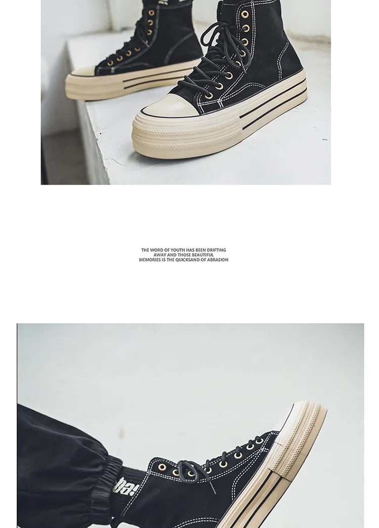 Sneakers Hombre Ante High-Top - Casual Vintage Marrón Botines Tobillo Suela Gruesa Tendencia Cordones