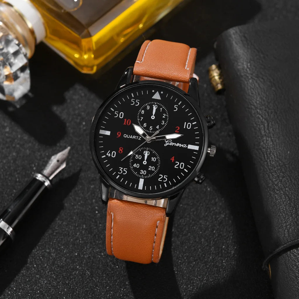 Reloj Hombre Cuero Marrón Luxury - Cuarzo Business Fashion Regalo Elegante