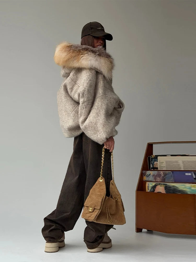 Chaqueta Mujer Cuello Piel Artificial - Chaqueta Vintage Oversize 2025