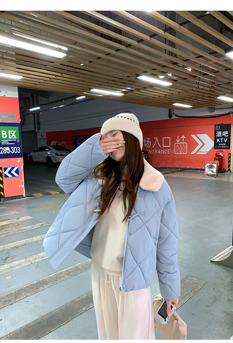 Chaqueta Algodón Mujer Tendencia - Chaqueta Estilo Chino Cuello Lana 2025