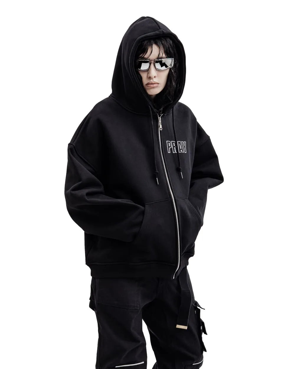 Sudadera Zip Up Hip Hop Unisex - Hoodie Pray Graphic Oversized Y2K