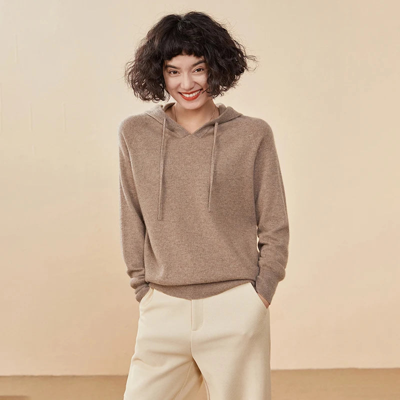 Sudadera Mujer Cashmere Capucha 100% - Pullover Punto Otoño Invierno Lujo