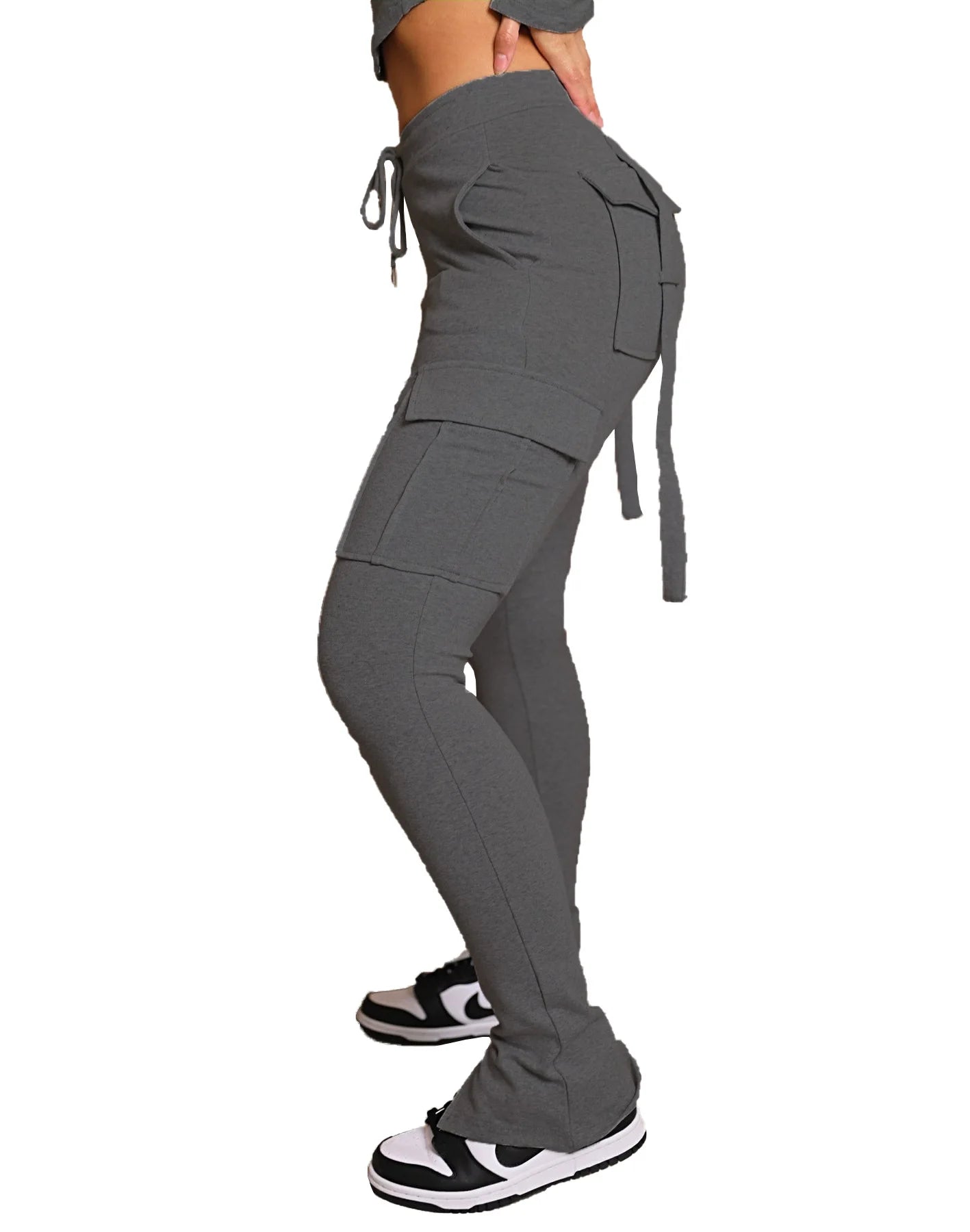 Pantalón Cargo Mujer Slim Fit - Pantalón Casual Cordón Botón