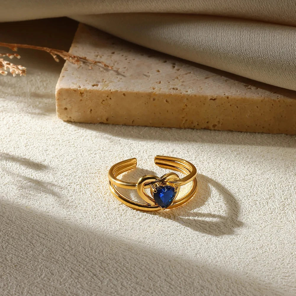 Anillo Corazón Circonita Mujer - Acero Inoxidable Dorado Boda