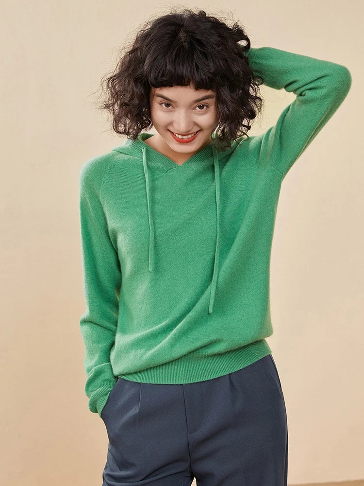 Sudadera Mujer Cashmere Capucha 100% - Pullover Punto Otoño Invierno Lujo