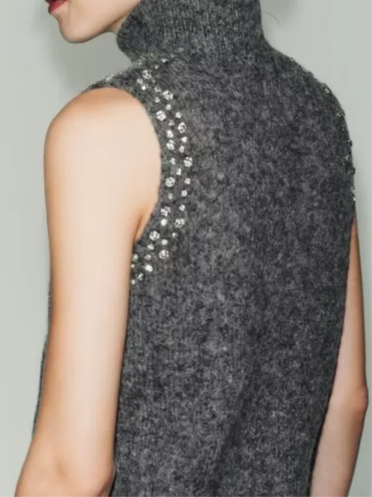 Chaleco Mujer Sin Mangas Punto 2025 - Cuello Alto Slim Casual Otoño