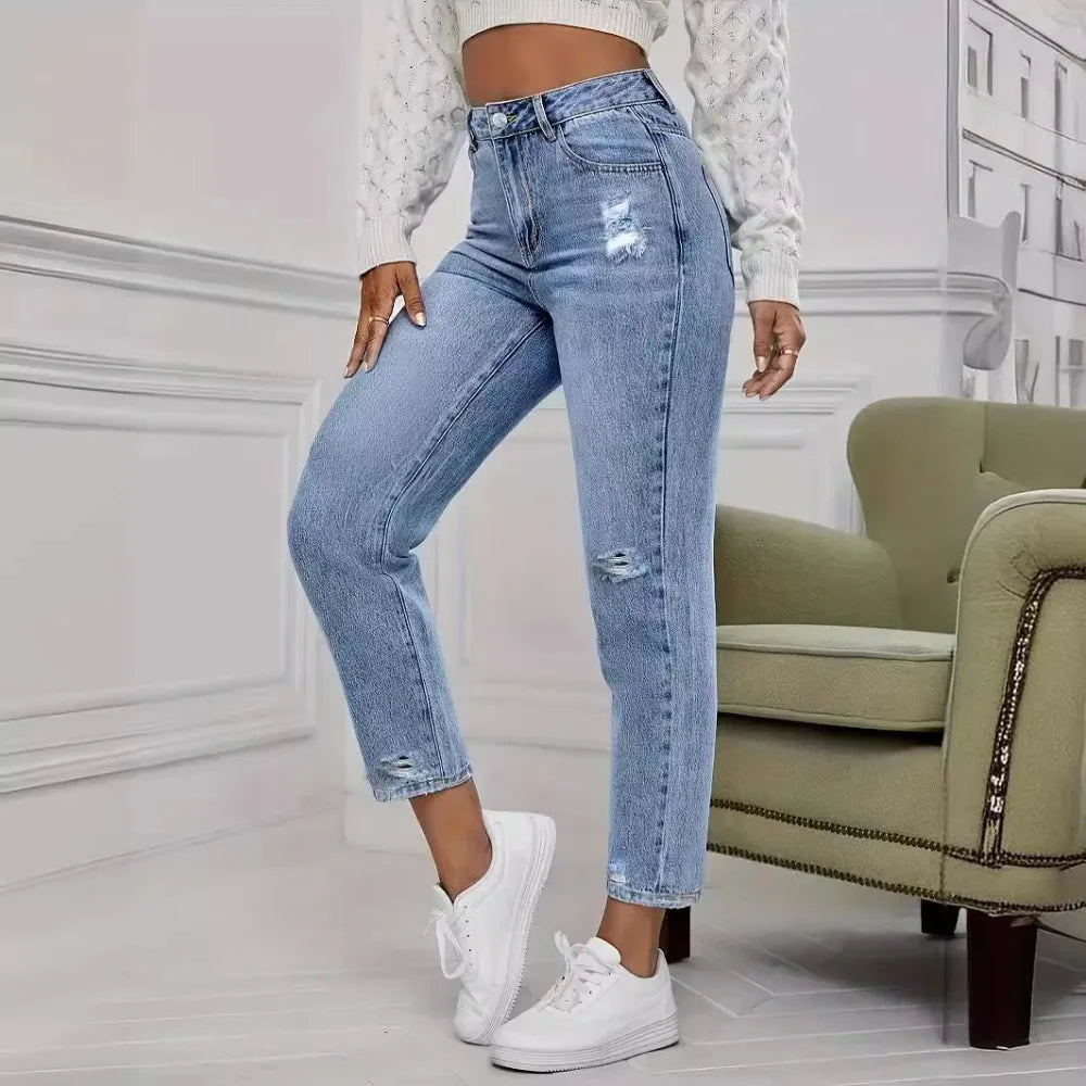 Vaqueros Mujer Rotos Primavera Verano - Jeans Pierna Recta Casual