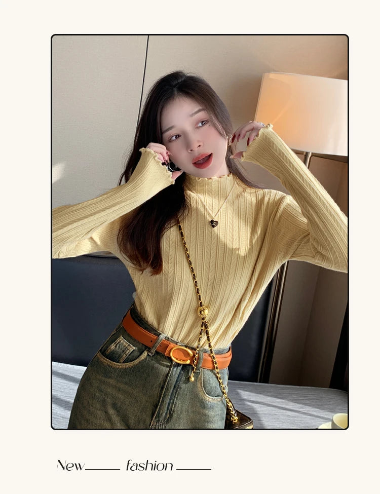 Suéter Cuello Alto Mujer Fruncido 2025 - Jersey Invierno Cálido Slim Otoño