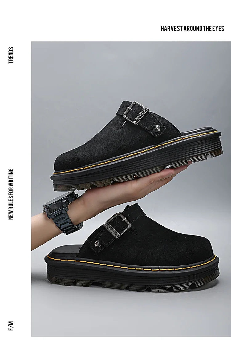 Zuecos Hombre Cuero Verano Moda - Sandalias Casual Playa Antideslizantes