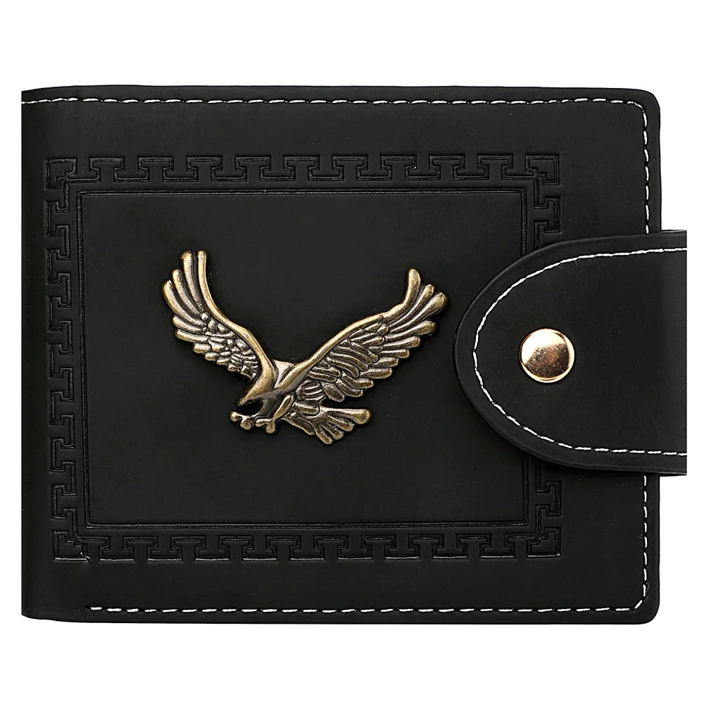 Cartera Hombre Corta Cuero PU - Billetera Plegable Tarjetero Águila