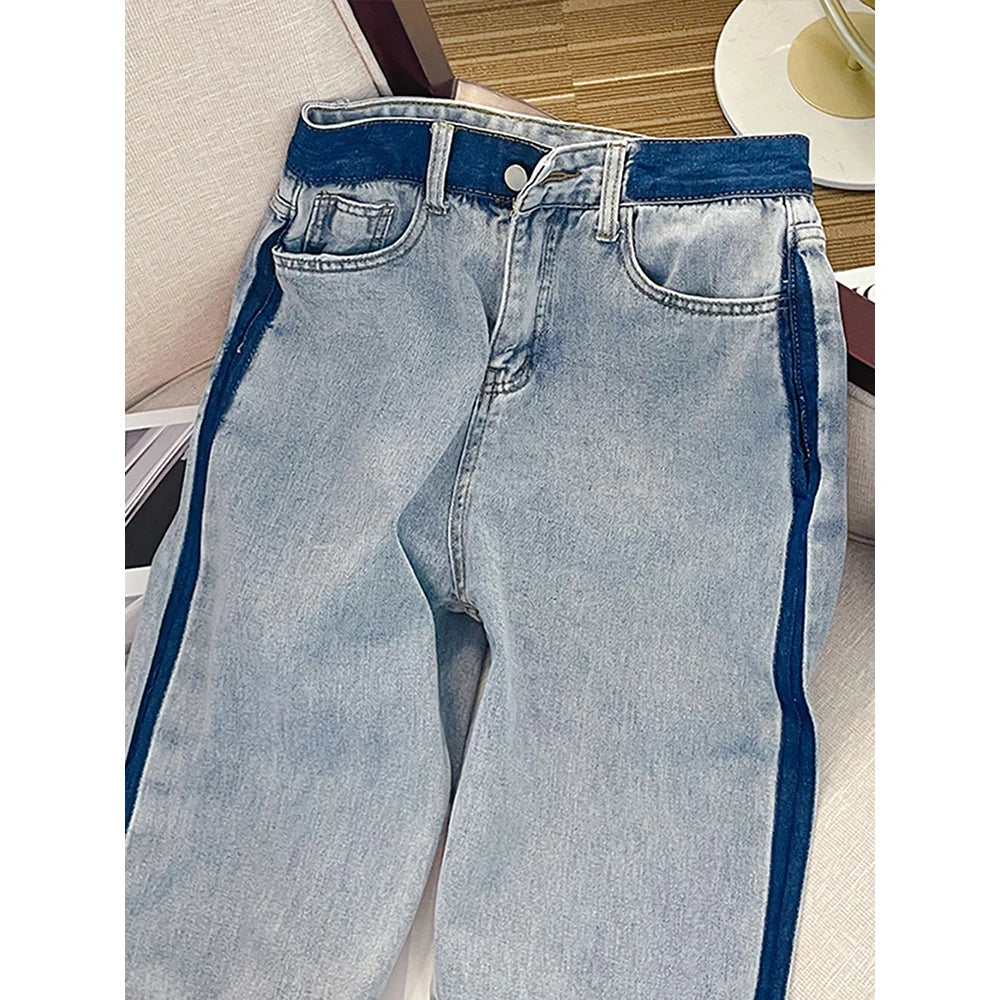 Jeans Oversize Mujer Cintura Alta - Pantalones Anchos Azul Streetwear